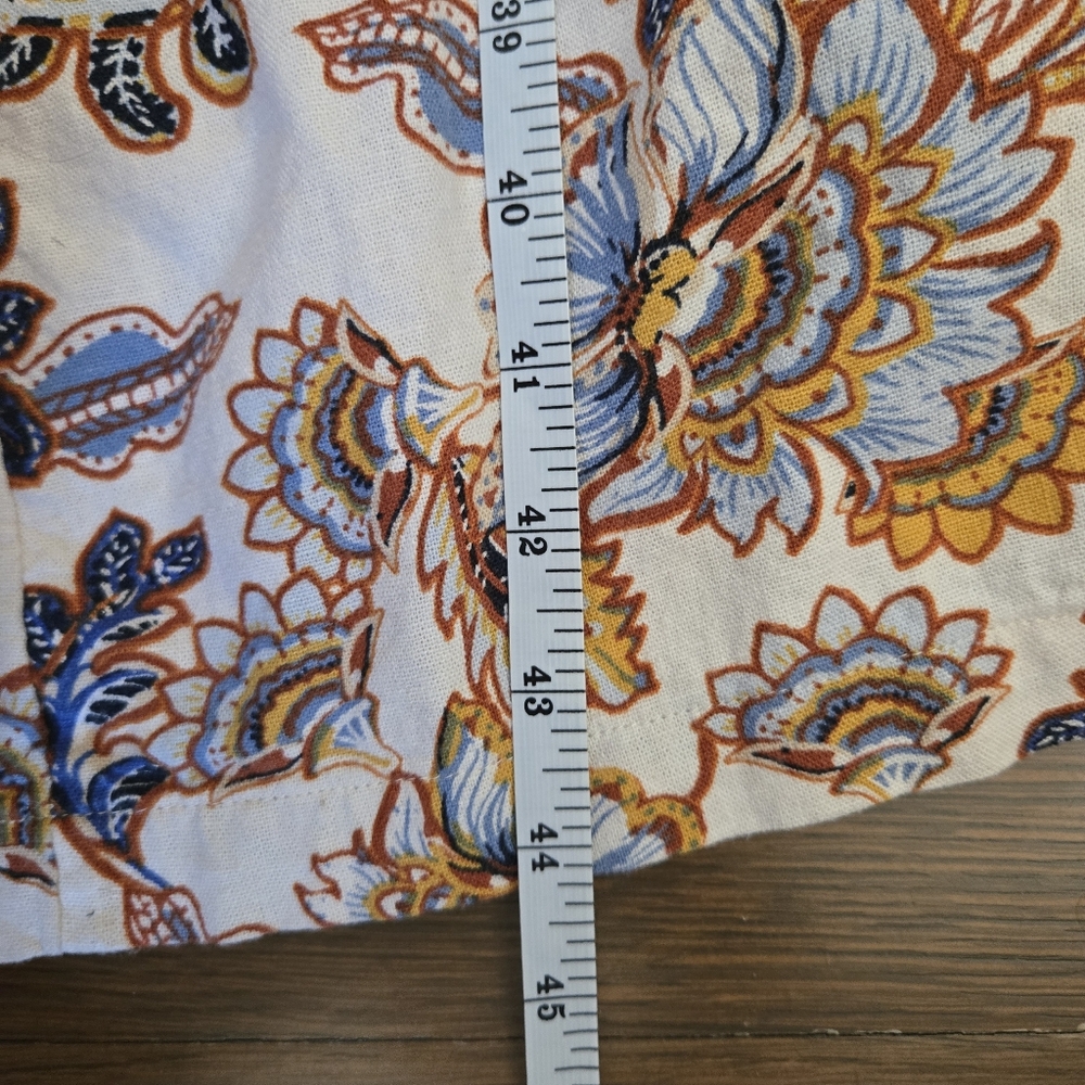 Linen XL Floral yellow blue spring summer skater feminine cottage midi dress - Picture 7 of 7